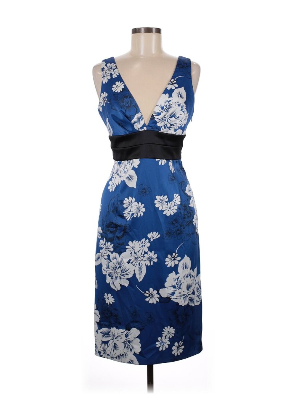 Donna Ricco Y2K Vintage Satin Floral Cocktail Dress Blue White Size 8